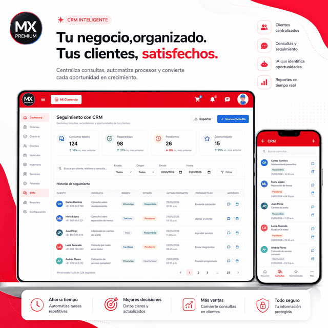 GIF demo del CRM automotriz con dashboard, seguimiento y WhatsApp